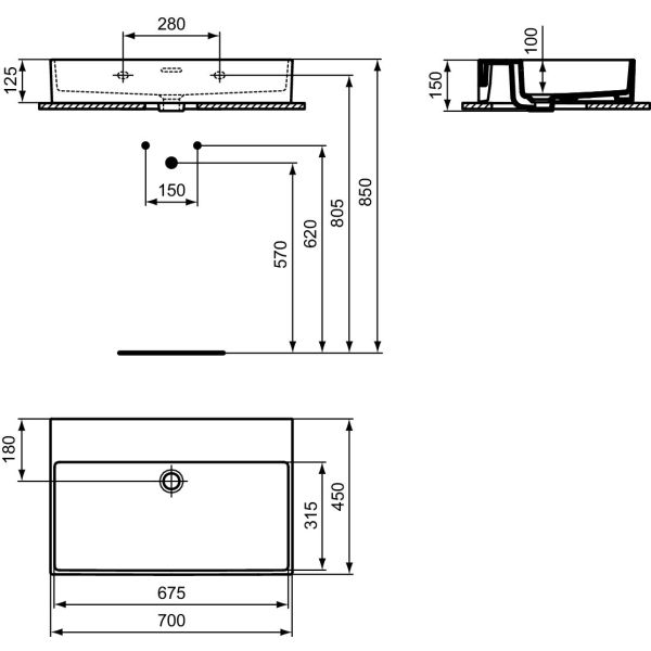 EXTRA Umývadlo 70x45 cm, bez otvoru pre batériu, farba biela lesklá, s prepadovým otvorom, T389601