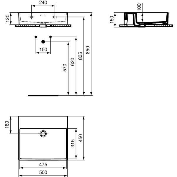 EXTRA Umývadlo 50x45 cm, bez otvoru pre batériu, farba biela lesklá, s prepadovým otvorom, T388601