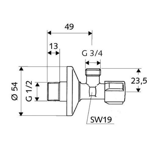 Schell rohový ventil, 1/2"x3/4", práčkový, 03 300 0699