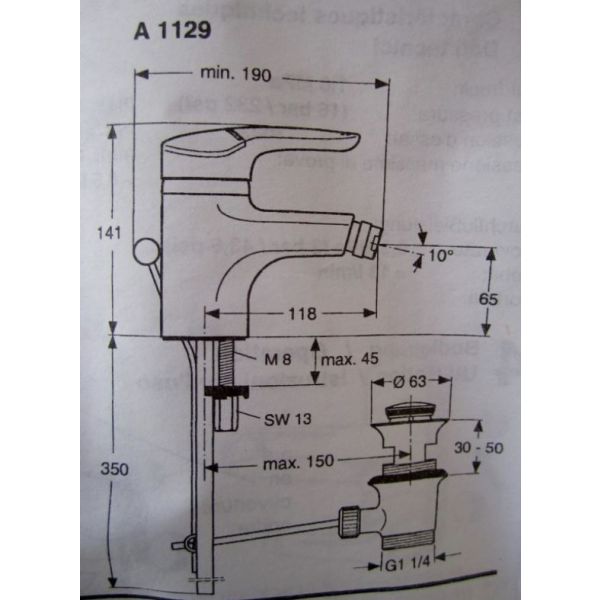 CERARON Bidetová batéria s odpadovou garnitúrou a pevnými medenými trubkami, A1129CH