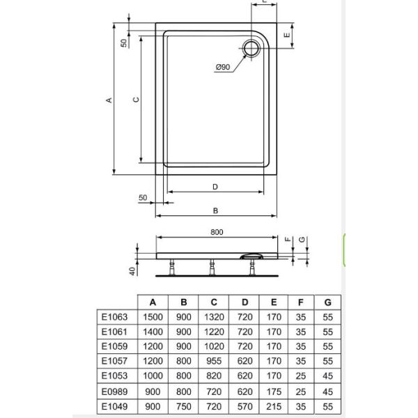 CONNECT AIR  Sprchová vanička akrylátová 120x90x4 cm, E105901