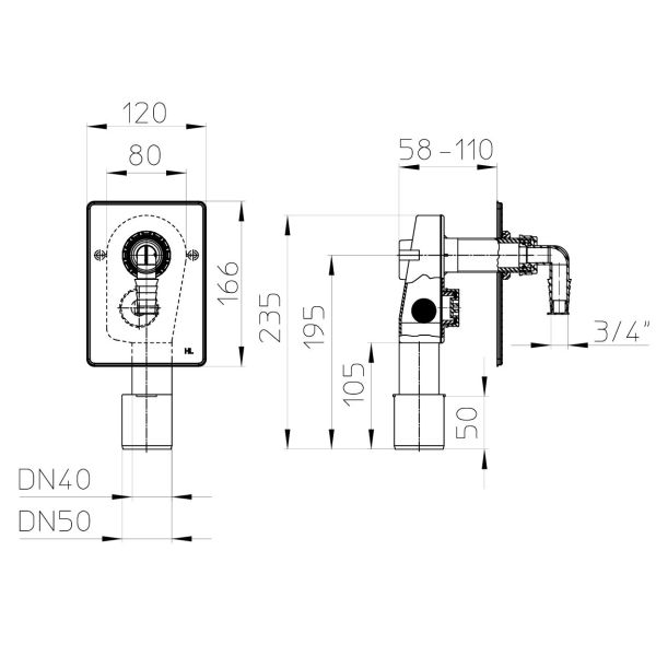 HL Podomietkový sifón pre práčky, HL400