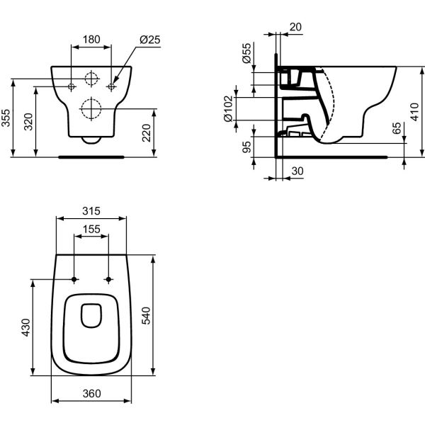 ESEDRA WC závesné, aquablade 56x36,5 cm, T386001  + WC sedadlo soft-close, T318101
