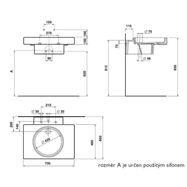 Independent  Sqare umývadlo 73x60 cm, T077401