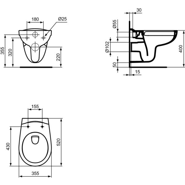 EUROVIT WC závesné RIMLESS 52x36 cm, K284401