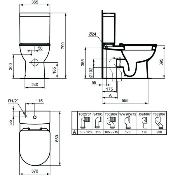 EUROVIT WC kombi kompletný, misa, nádrž, sedadlo Soft Close, rovný odpad,  T443601