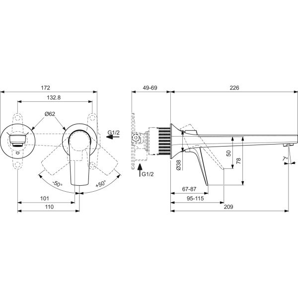 LA DOLCE VITA umývadlová podomietková batéria, dĺžka vývodu 210 mm, BD957GN