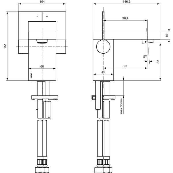 CUBIC JADO Umývadlová batéria bez odpadovej garnitúry s flex. hadičkami, F1448AA