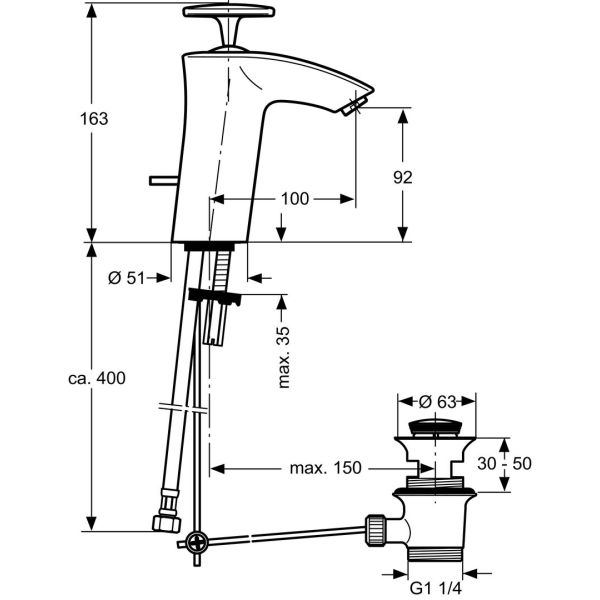VENICE Umývadlová batéria, s odtokovou  garnitúrou a flexibilnými hadičkami, A5350AA