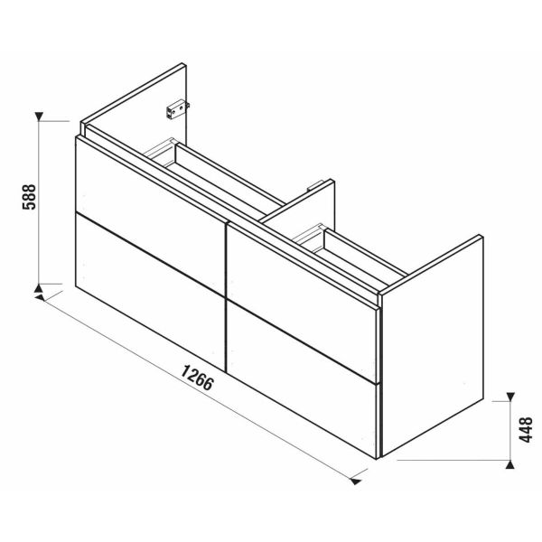LAUFEN BASAL Skrinka pod umývadlo, 2 zásuvky, pre umývadlo H8147140001311, 1266x448x588 mm, Biela, H40N7184015001