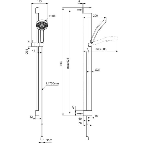 IDEALRAIN Sprchová kombinácia, tyč 90 cm, BE414AA