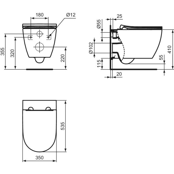 i.LIFE O HYDROTWIST WC závesné 53x34 cm, T568001