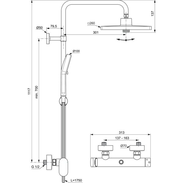 CERATHERM T25 Sprchový systém s nástennou pákovou batériou, A8533XG