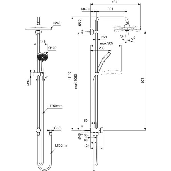 CERATHERM sprchový systém pre kombináciu s nástennou batériou,  BE237AA