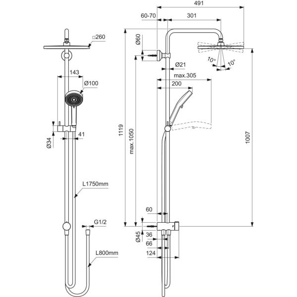 CERATHERM sprchový systém pre kombináciu s nástennou batériou,  BE230AA