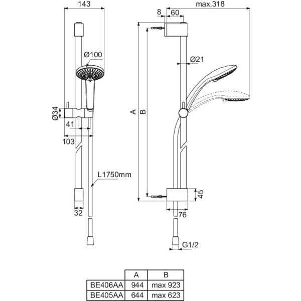 IDEALRAIN Sprchová kombinácia M3, tyč 90cm, BE406AA