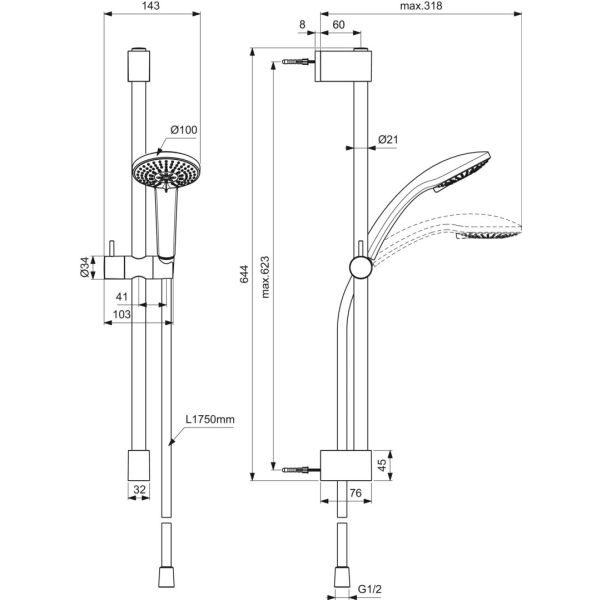 IDEALRAIN Sprchová kombinácia M3, tyč 60cm, BE405AA