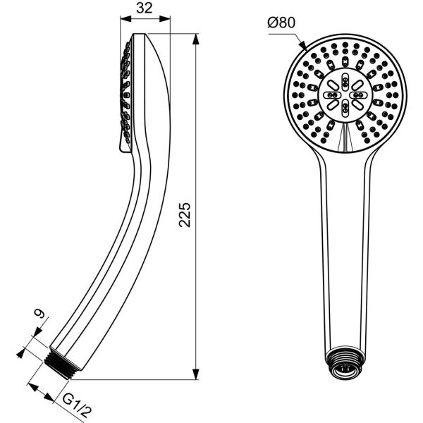 IDEALRAIN ručná sprcha 3-funkčná M3 Ø80mm, B9401AA