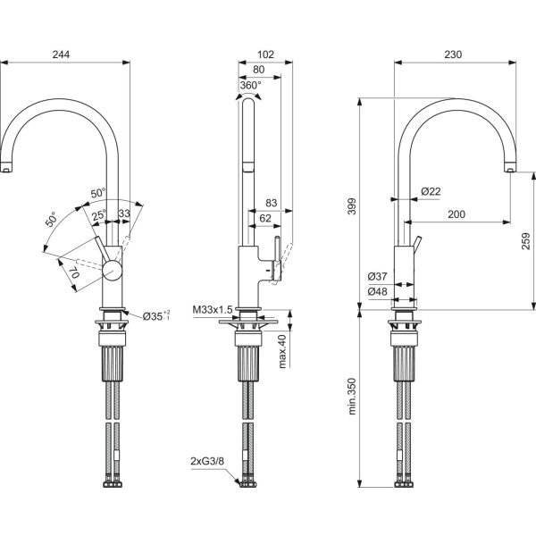 CERALIFE NUOVO Drezová batéria s vysokým vývodom, BE265AA