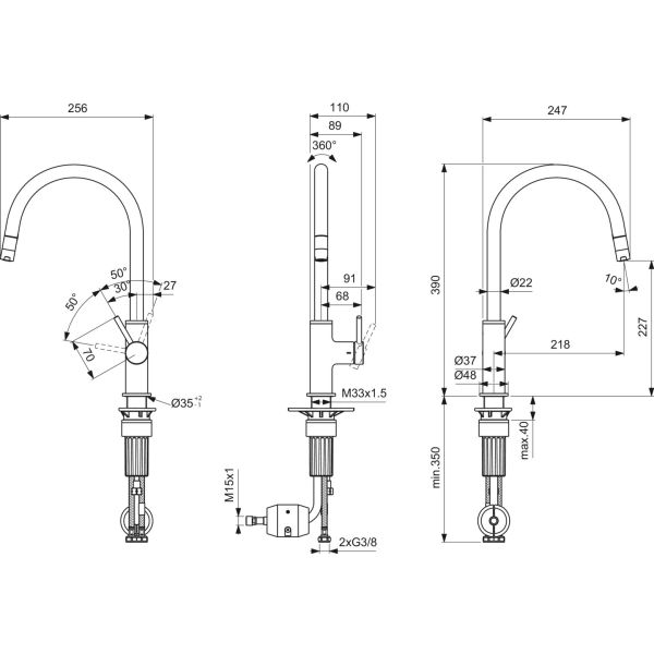 CERALIFE NUOVO Drezová batéria s vysokým vývodom a vyťahovacím perlátorom, BE268AA