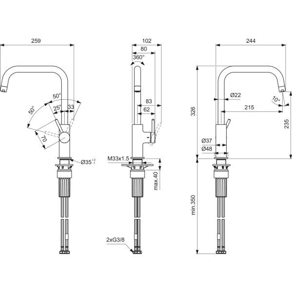CERALIFE NUOVO Drezová batéria s vysokým vývodom, BE266XG