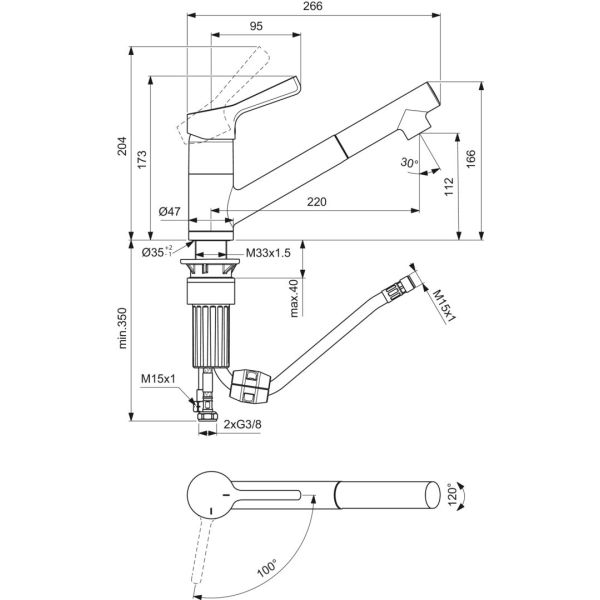CERALIFE Drezová batéria s vyťahovacím perlátorom, BlueStart, BE249AA