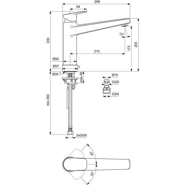 CERAPLAN Drezová batéria s vysokým vývodom, s ventilom pre pripojenie umývačky BD329AA
