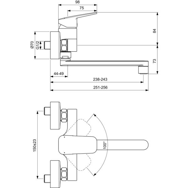 CERAPLAN Drezová batéria nástenná otočný vývod 200 mm, BD340AA