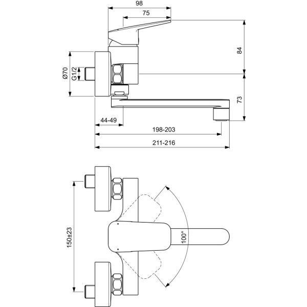 CERAPLAN Drezová batéria nástenná otočný vývod 160 mm, BD341AA