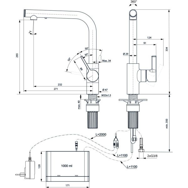 GUSTO-iMX Drezová batéria vysoká s integrovaným dávkovačom mydla, A7817GN
