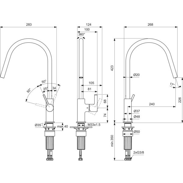 GUSTO Drezová batéria vysoká otočná,  BD408GN