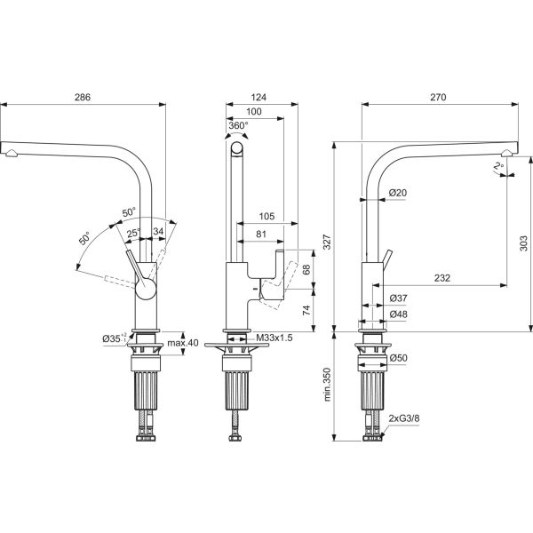 GUSTO Drezová batéria vysoká otočná, BD418J4