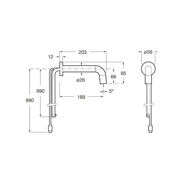 ROCA LOFT-E Elektronická umývadlová nástenná batéria len na jednu vodu, bez automatickej zátky, zdroj sieťové napájanie 230 V, A5A3643C00