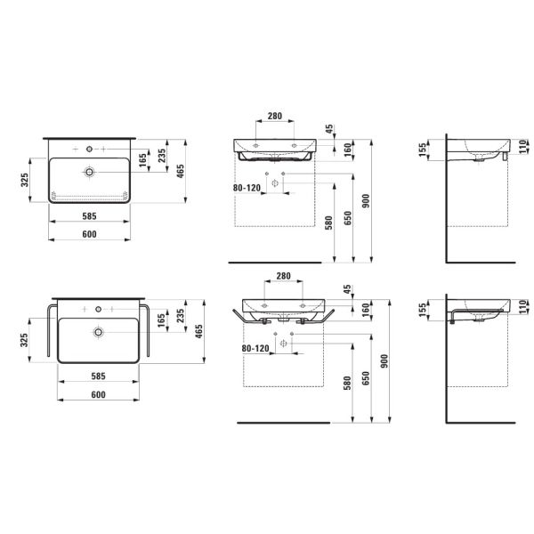 LAUFEN PRO X Umývadlo s jedným otvorom pre batériu uprostred s prepadom, 600x465 mm, farba Biela, H8108630001041