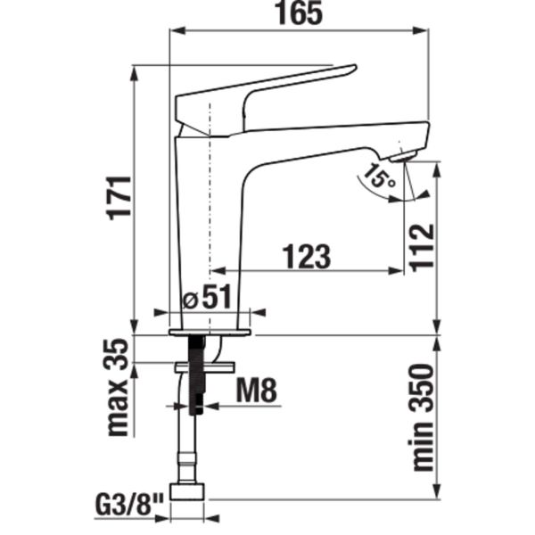 LAUFEN LUA|UMA E Umývadlová stojančeková páková batéria s výtokom 123 mm, s automatickým výpustom, Chróm 004, HF506801100000