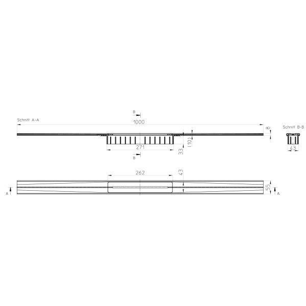HL053S/100 In/Floor sprchový  odtokový žľab z nerez. ocele Standard matný povrch, HL053S/100