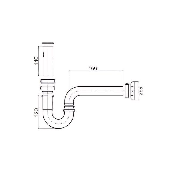 Sifón pre umývadla kovový U-tvar 5/4", MSO, CH14