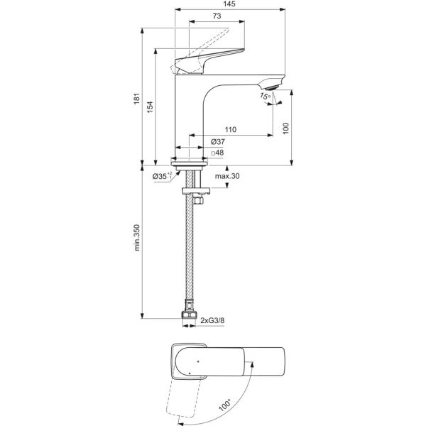 CeraLife C umývadlová batéria Bluestart bez odpadovej garnitúry a flexibilnými hadicami, 3,85L/min., BE044AA