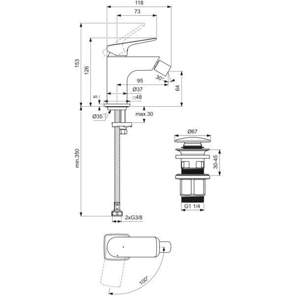 CERALIFE C  Bidetová batéria BlueStart s click-clack odpadovou garnitúrou, 3,85 L/min., BE059AA