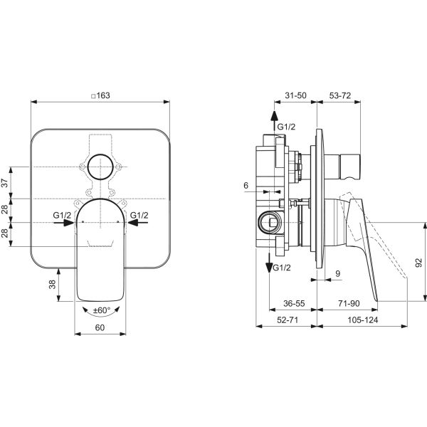 CERALIFE C  Vaňová nástenná podomietková zmiešavacia batéria diel2, vrátane podomietkového dielu 1, BE061XG