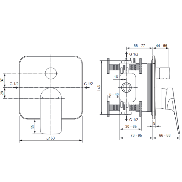 CERALIFE C  Vaňová nástenná podomietková zmiešavacia batéria diel 2, BE063XG