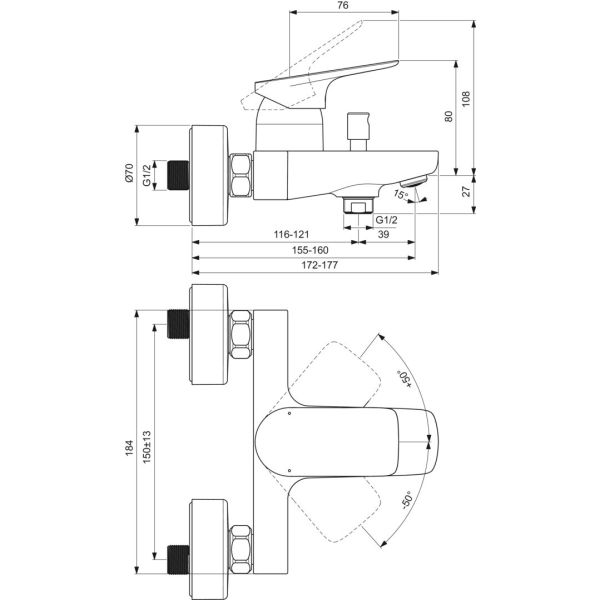 CERALIFE C  Vaňová nástenná zmiešavacia batéria, BE067XG