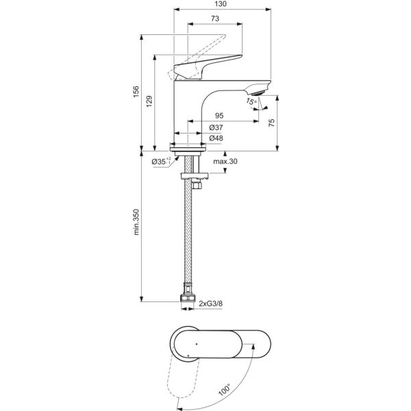 CeraLife O umývadlová batéria Bluestart bez odpadovej garnitúry a flexibilnými hadicami, 3,85L/min., BE001AA