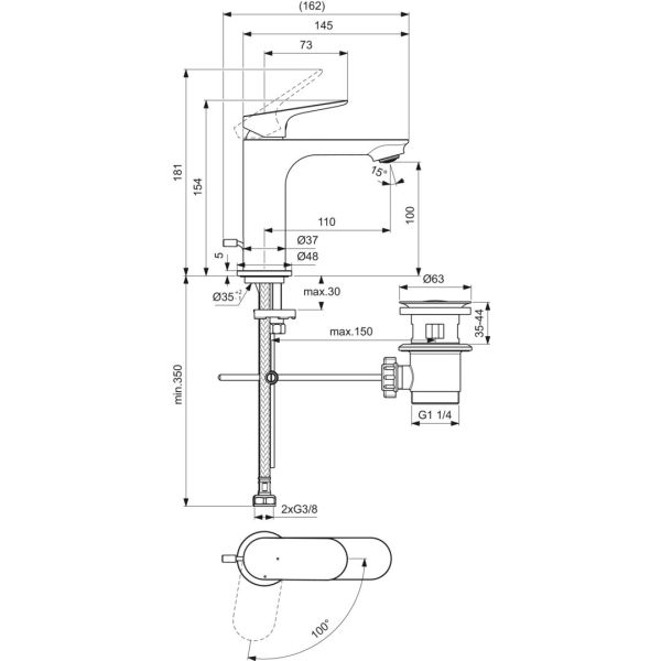 CeraLife O umývadlová batéria Bluestart s kovovou odpadovou garnitúrou a flexibilnými hadicami, 3,85L/min., BE008AA