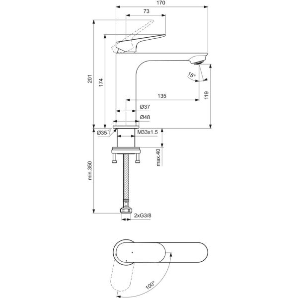 CeraLife O umývadlová batéria Bluestart bez odpadovej garnitúry a flexibilnými hadicami, 3,85L/min., BE119AA