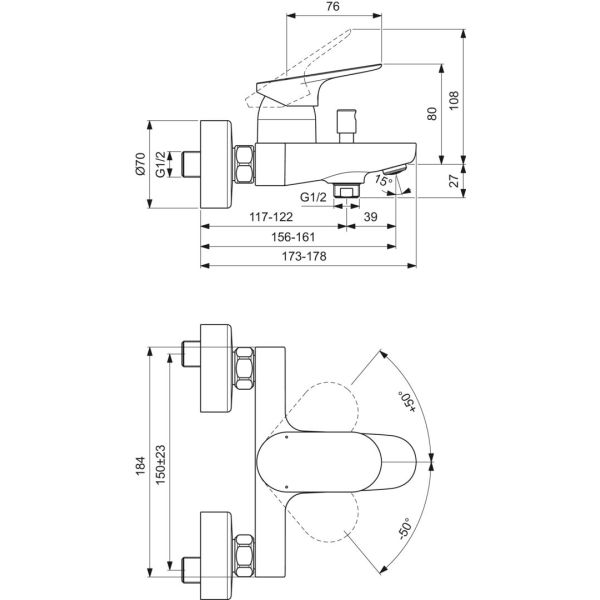 CERALIFE O  Vaňová nástenná zmiešavacia batéria, BE029XG