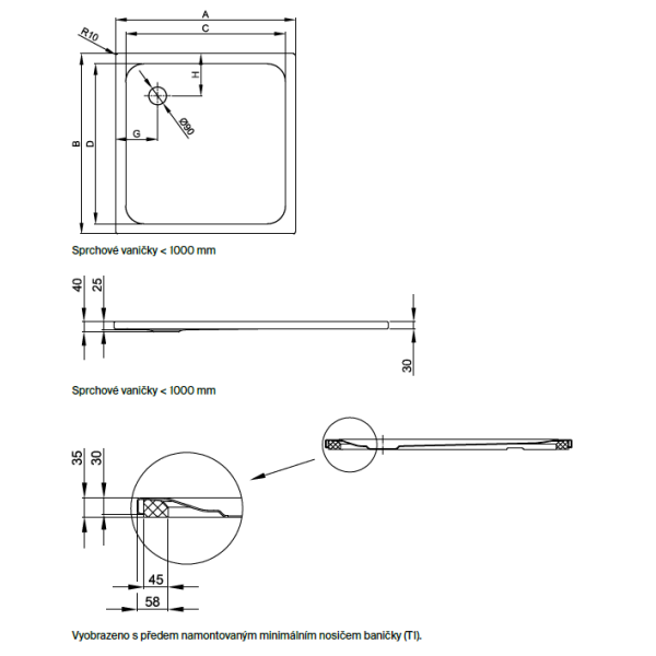 BetteUltra Space sprchová vanička z glazovanej titánovej ocele 900x900x30 mm, Biela, 4011-000T1