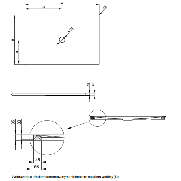 BetteFloor Side sprchová vanička z glazovanej titánovej ocele 1200x900x30 mm, Biela, 3380-000T1