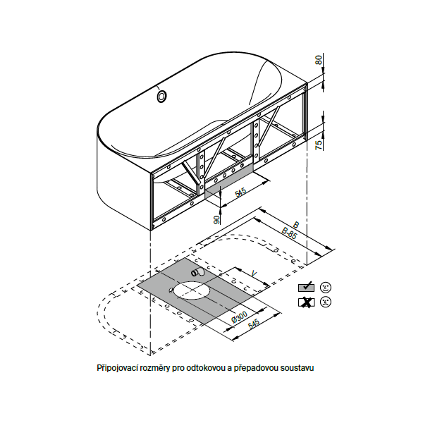 BetteLux Oval I Silhouette voľne stojaca vaňa k stene z glazovanej titánovej ocele 1800x850x575 mm, Biela, 3416-000CWVVS