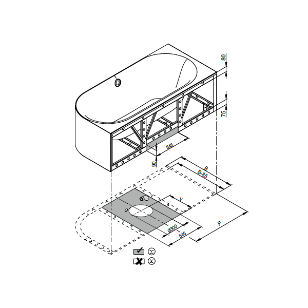 BetteLux Oval IV Silhouette voľne stojaca vaňa k stene z glazovanej titánovej ocele 1850x850x575 mm, Biela, 3426-000CERVS